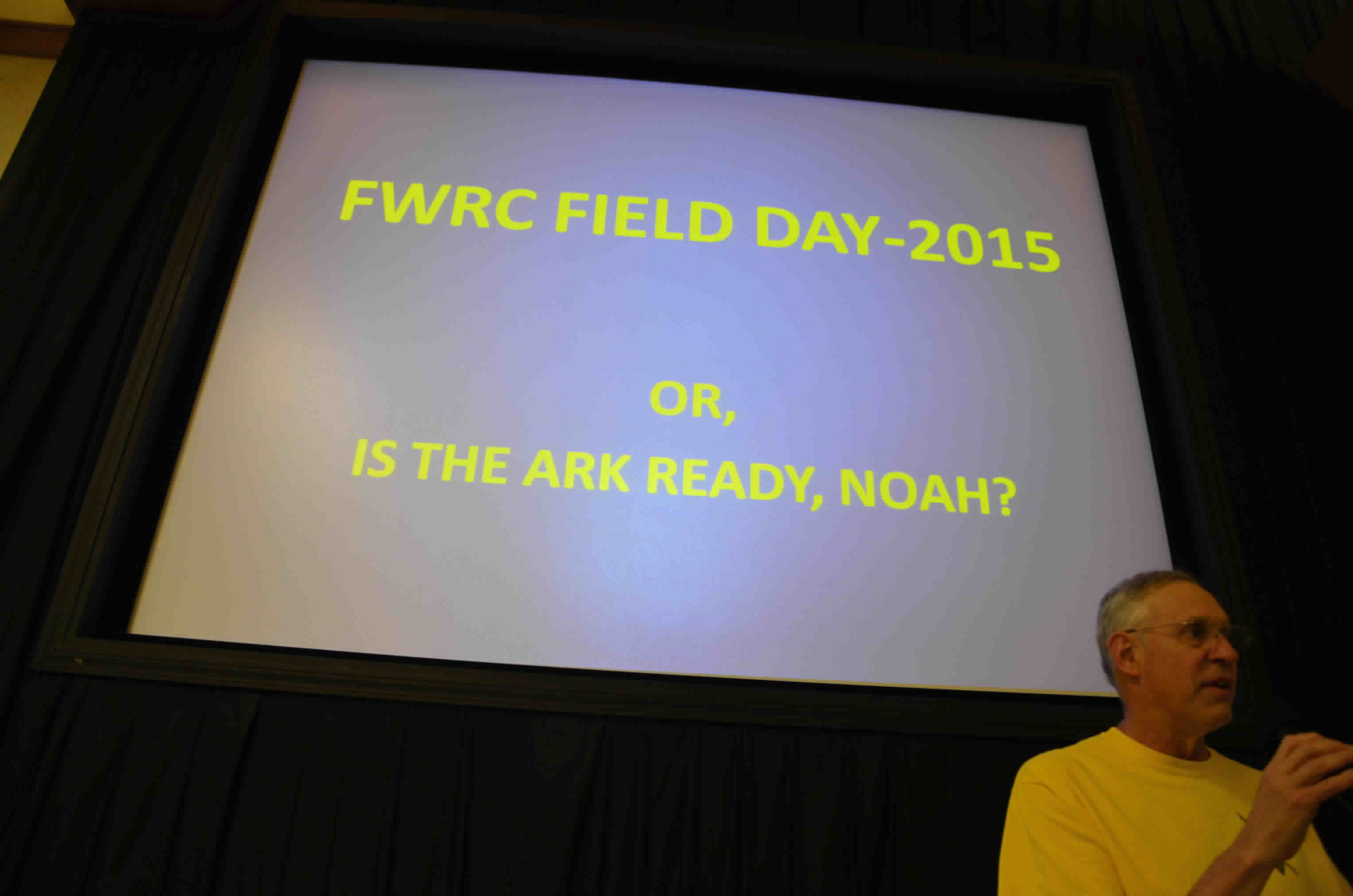 FWRC President Steve Nardin, W9SAN, presents informatoin about the club's June, 2015 ARRL Field Day operation during its July, 2015 general meeting