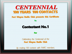 Example of certificate available to hams who make 100 contacts with Fort Wayne Radio Club members during 2020